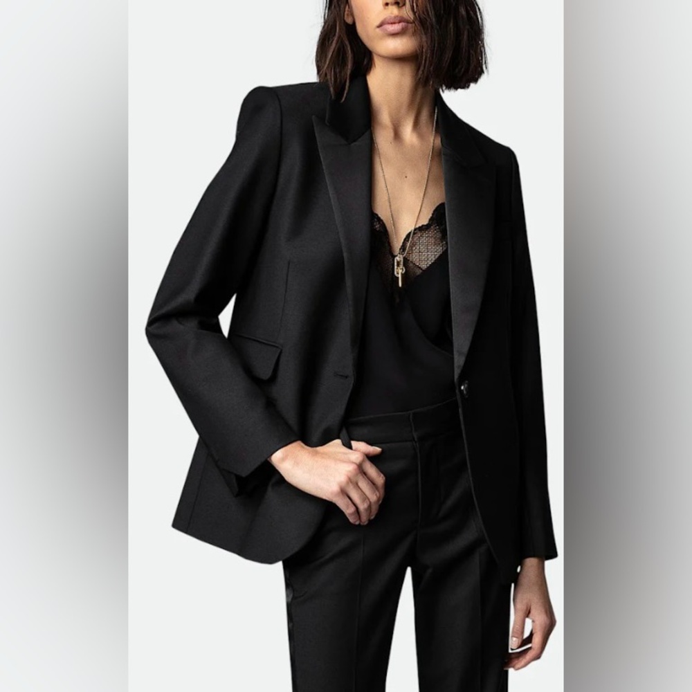 Zadig & Voltaire Venus Blazer Black With Satin Trim Size XL 42 NWT